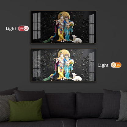 Depicting Radha Krishna Modern Luxury Backlight Horizontal Wall Art