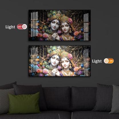 Spiritual Serenity Radha Krishna Modern Luxury Backlight Horizontal Wall Art