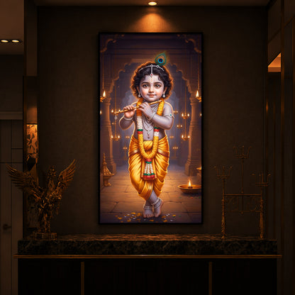 Little Lord Krishna Modern Luxury Backlight Vertical Wall Art