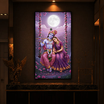 Loving Radha Krishna Modern Luxury Backlight Vertical Wall Art