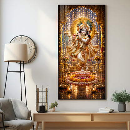 Sacred Lord Krishna Bansuri Premium Acrylic Vertical Wall Art