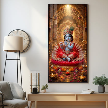 Divine Bal Krishna With Makhan Matki Premium Acrylic Vertical Wall Art