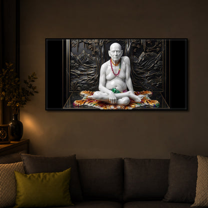 White Marble Swami Samarth Modern Luxury Backlight Horizontal Wall Art