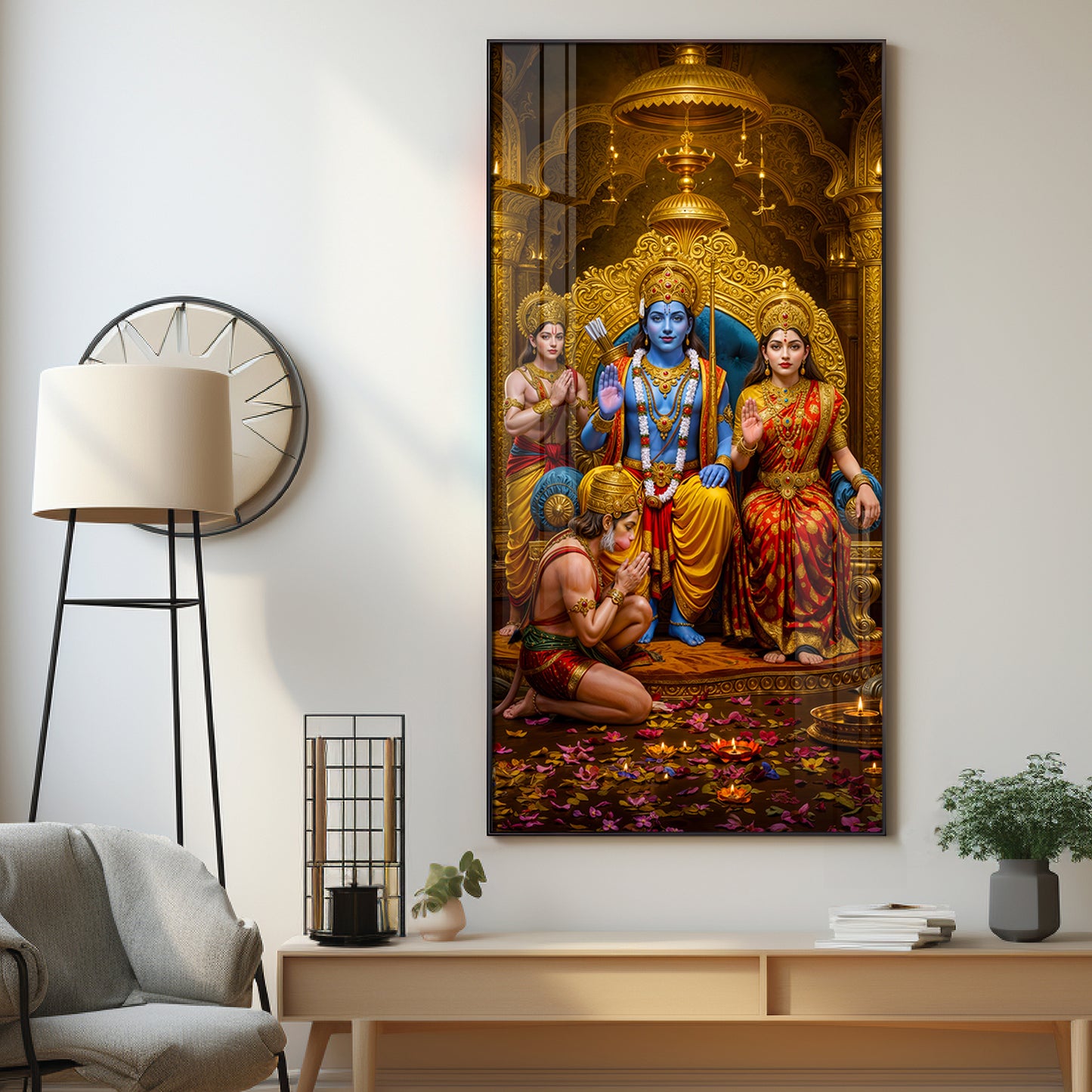 Devotion Of Hanuman Premium Acrylic Vertical Wall Art