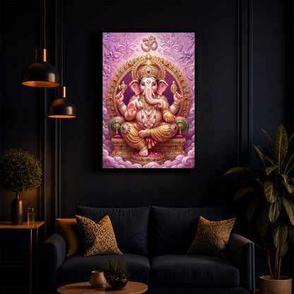 Vakratunda Mahakaya Ganesh Ji Modern Luxury Backlight Vertical Wall Art