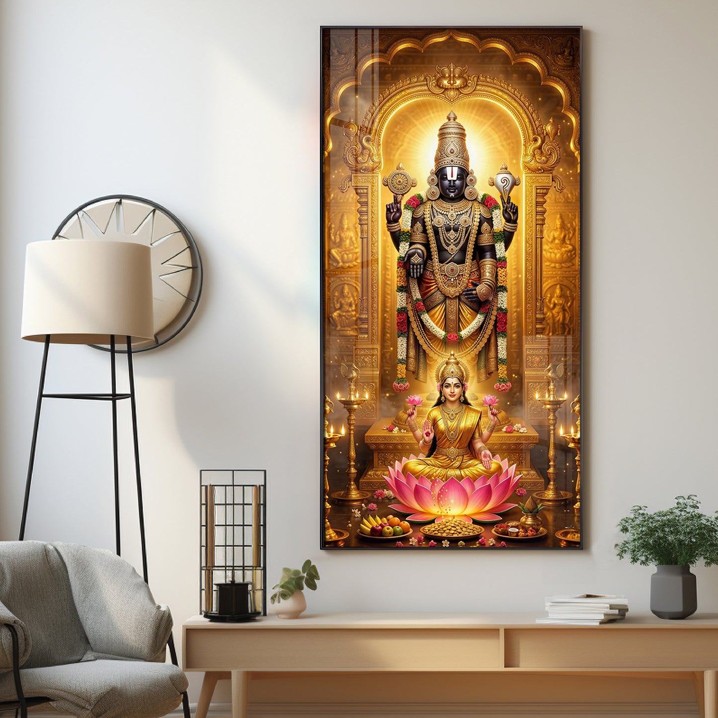 Lord Narayan With Goddess Lakshmi Premium Acrylic Vertical Wall Art