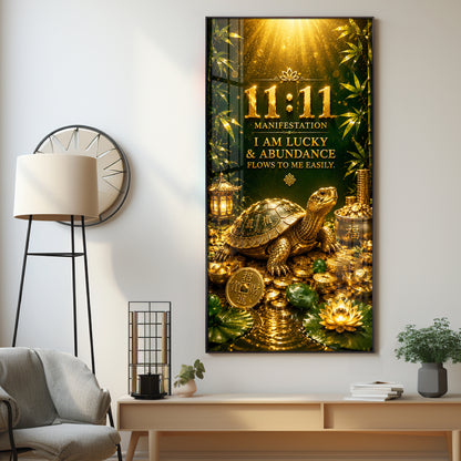 11:11 Manifestation Lucky Tortoise Premium Acrylic Vertical Wall Art