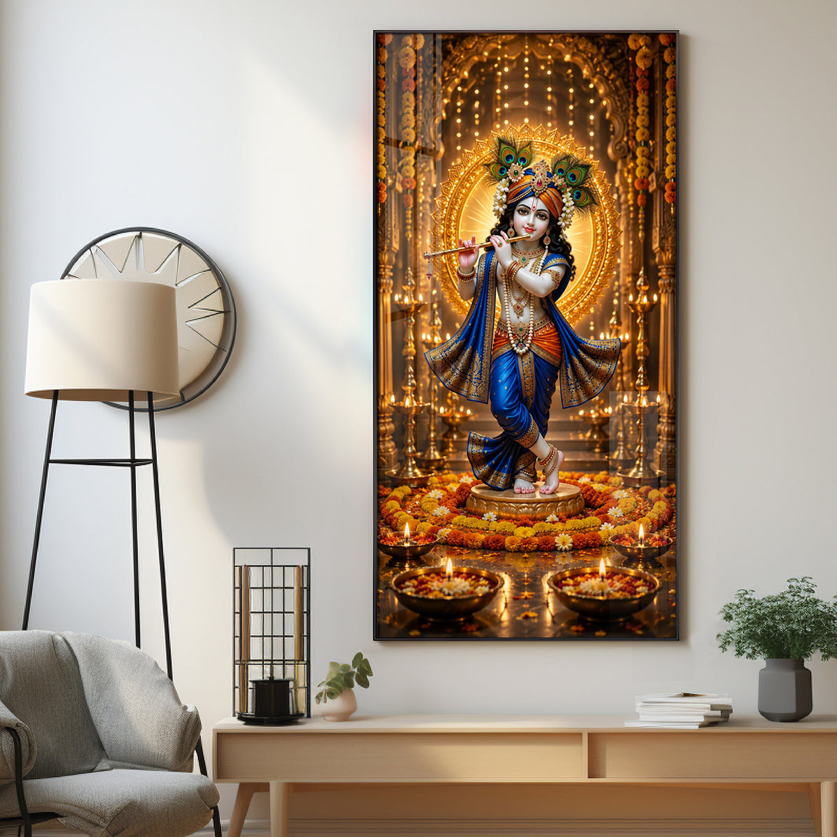 Divine Lord Krishna Premium Acrylic Vertical Wall Art