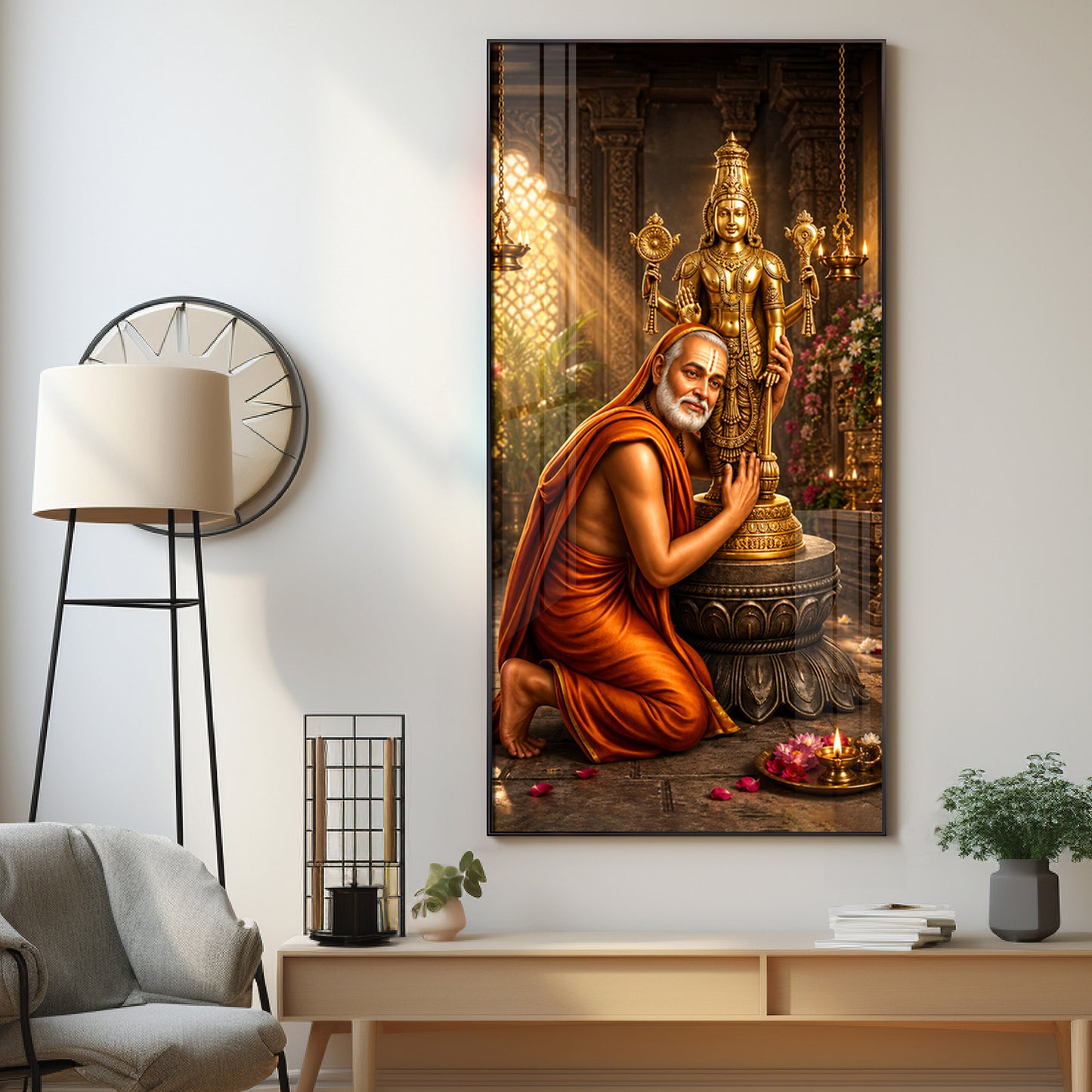 Guru Rayaru With Lord Venkateshwara Premium Acrylic Vertical Wall Art