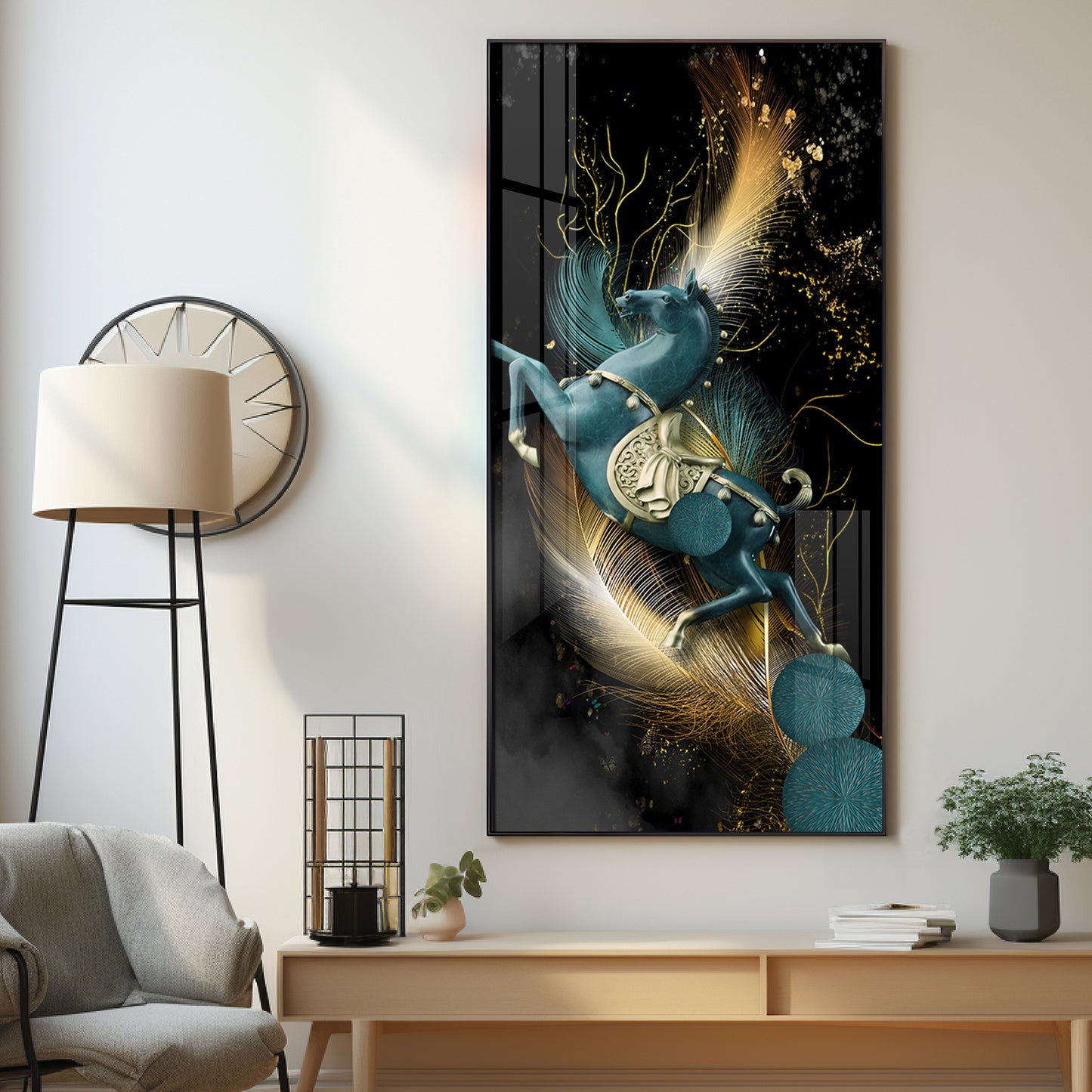 Blue Horse With Abstract Background Premium Acrylic Vertical Wall Art