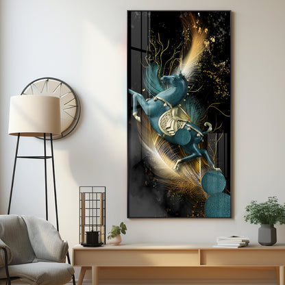 Blue Horse With Abstract Background Premium Acrylic Vertical Wall Art