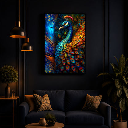 Majestic Regal Peacock Feathers Modern Luxury Backlight Vertical Wall Art
