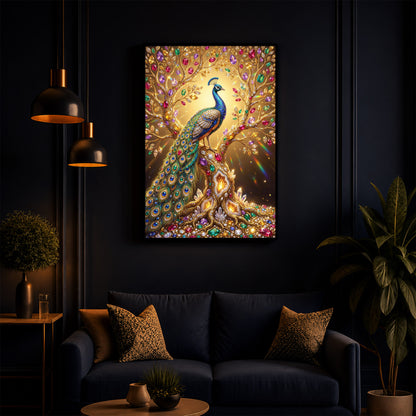 Colourful Peacock Modern Luxury Backlight Vertical Wall Art
