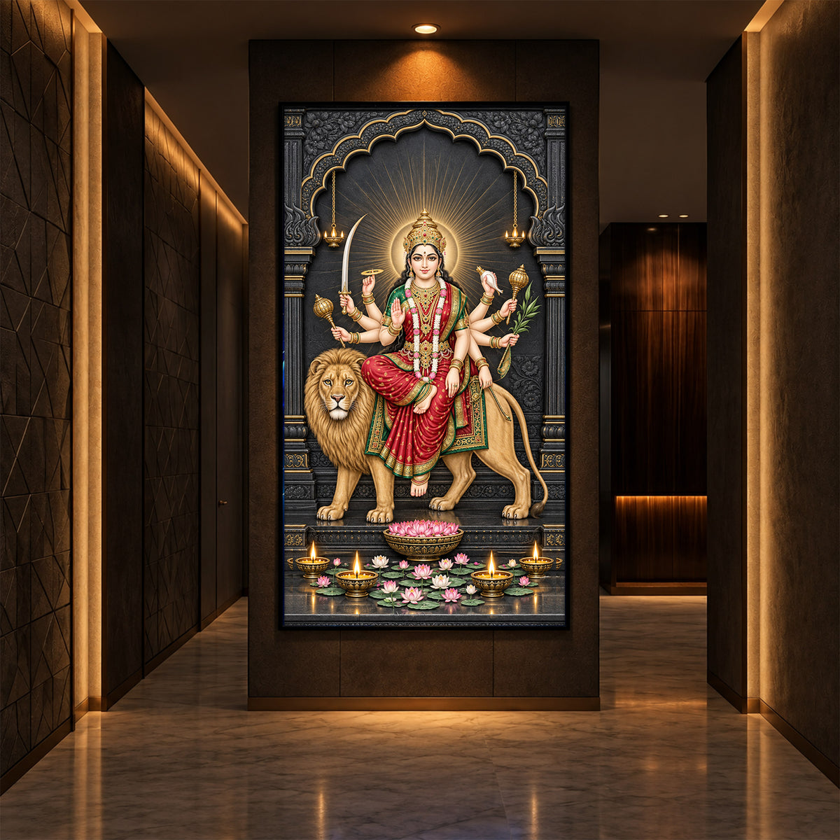 Jagat Janani Durga Modern Luxury Backlight Vertical Wall Art