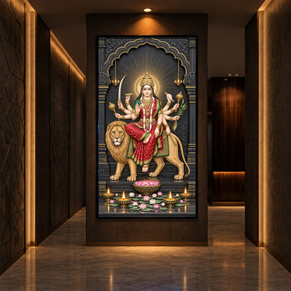 Jagat Janani Durga Modern Luxury Backlight Vertical Wall Art