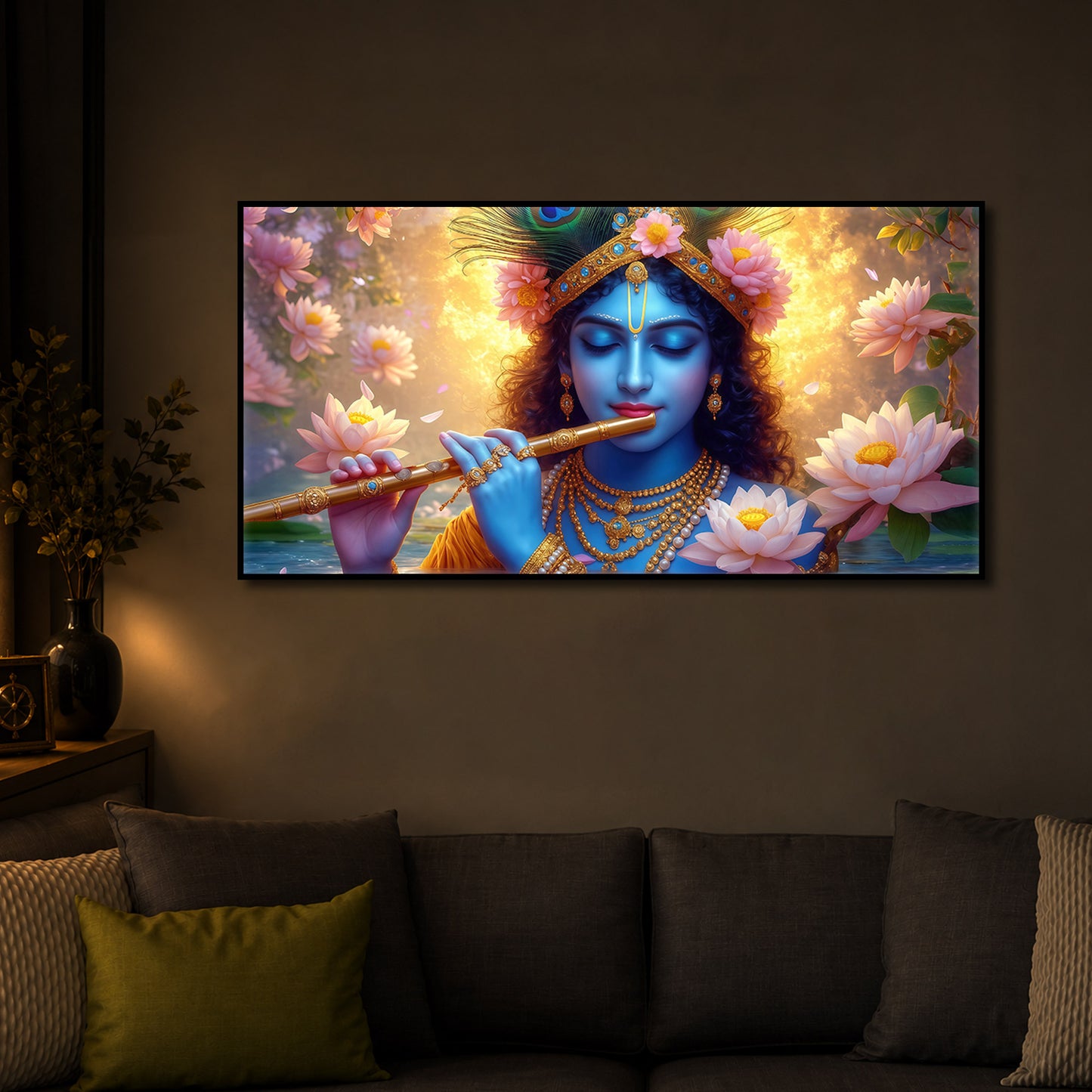 Shree Krishna Modern Luxury Backlight Horizontal Wall Art