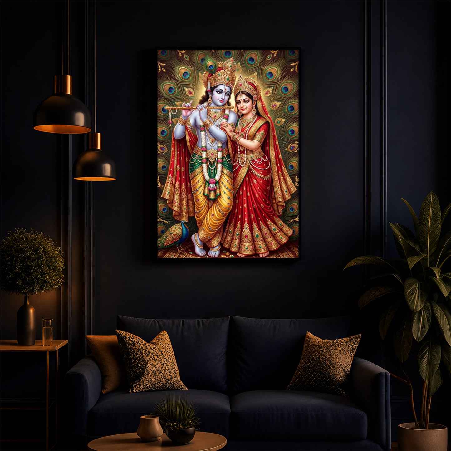 Radha Krishna Divine Bliss Modern Luxury Backlight Vertical Wall Art