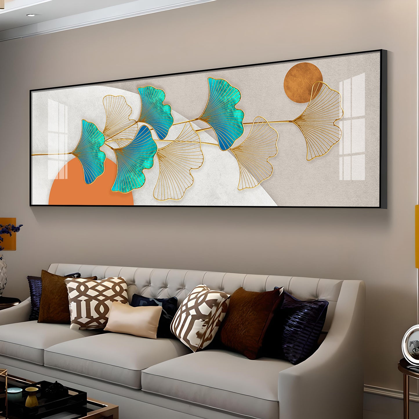 Blue & White Leaf Premium Acrylic Horizontal Wall Art