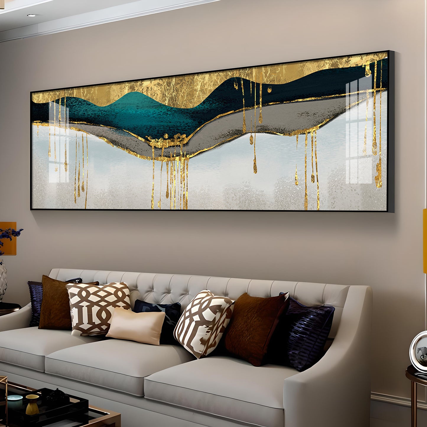 Golden Geomorphic Abstract Premium Acrylic Horizontal Wall Art