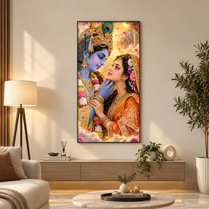 Divine Bond of Krishna and Radha Premium Acrylic Vertical Wall Art