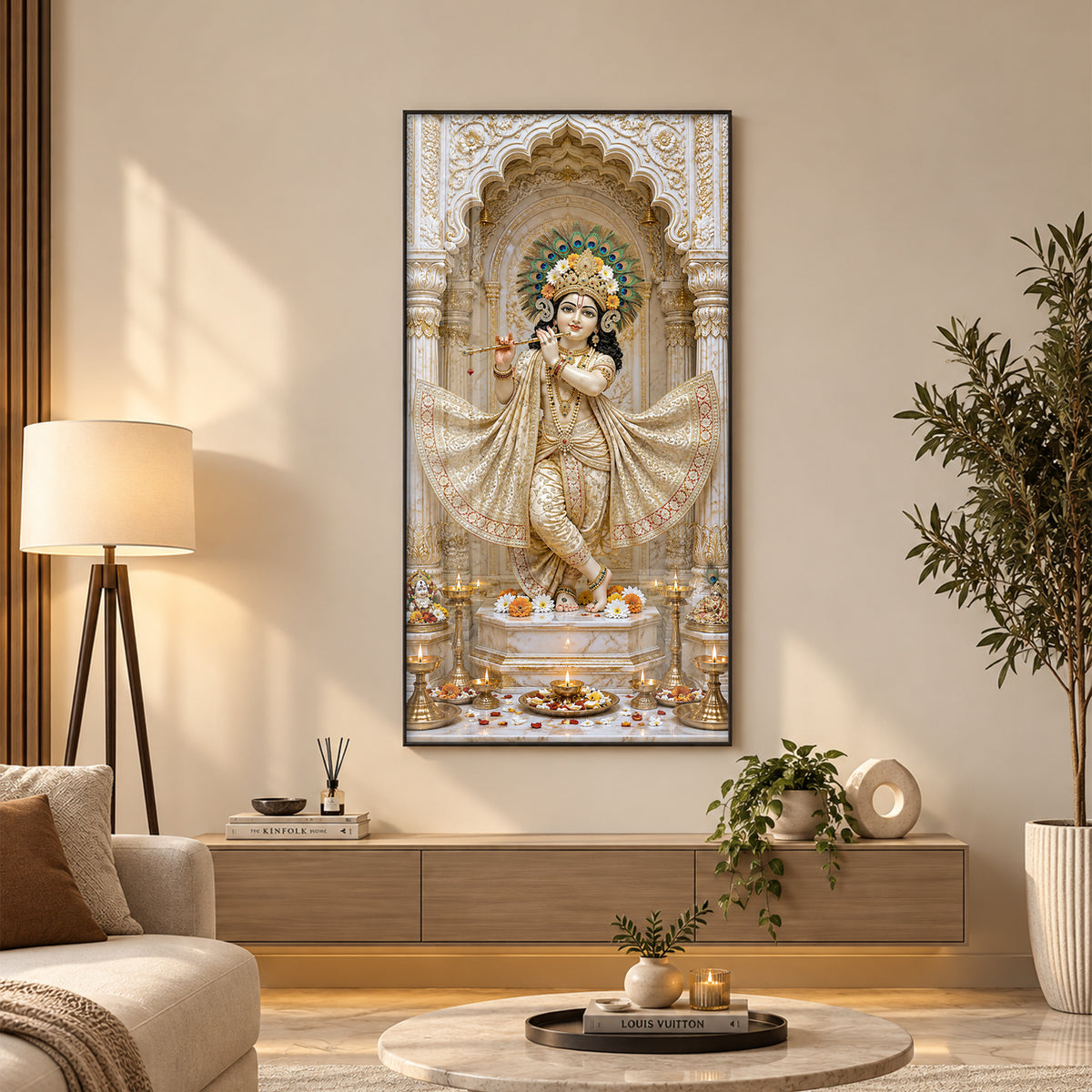 Shri Krishna Playing Flute Premium Acrylic Vertical Wall Art