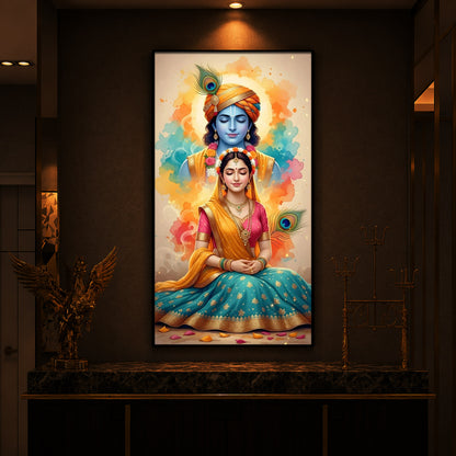Radhe Krishna Modern Luxury Backlight Vertical Wall Art