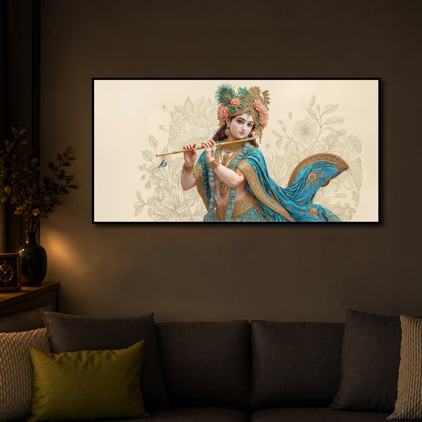 Beautiful Krishna Ji Modern Luxury Backlight Horizontal Wall Art