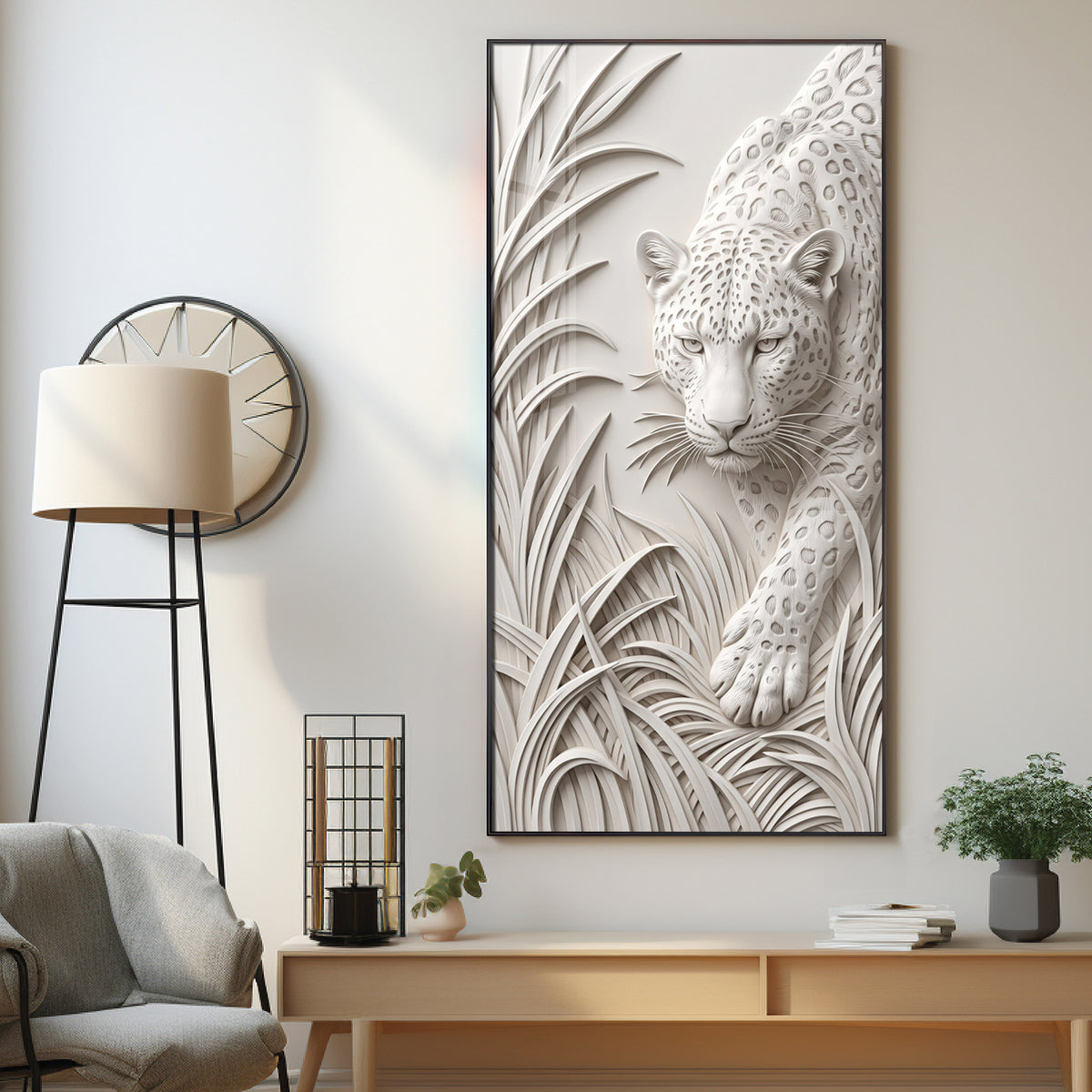 White Leopard Premium Acrylic Vertical Wall Art