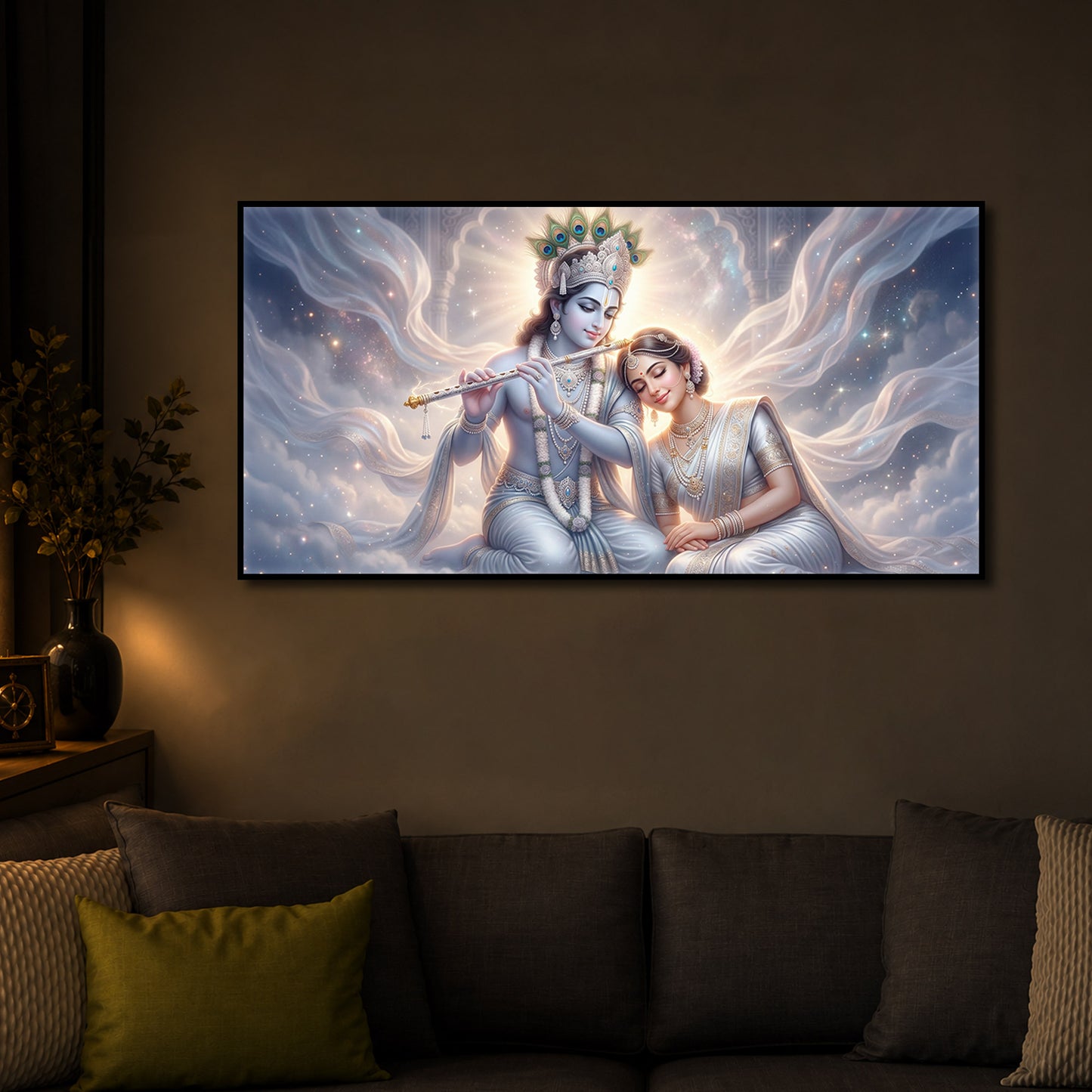Krishna Radha Modern Luxury Backlight Horizontal Wall Art