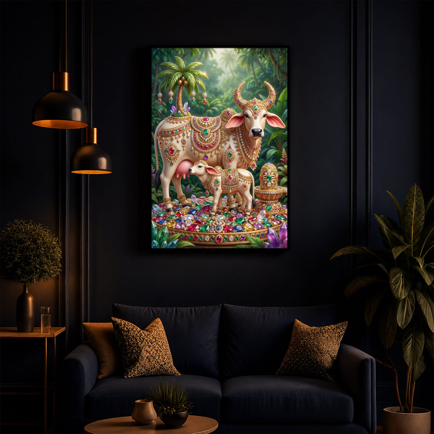 Kamadhenu Cow With Shiv Ji Modern Luxury Backlight Vertical Wall Art