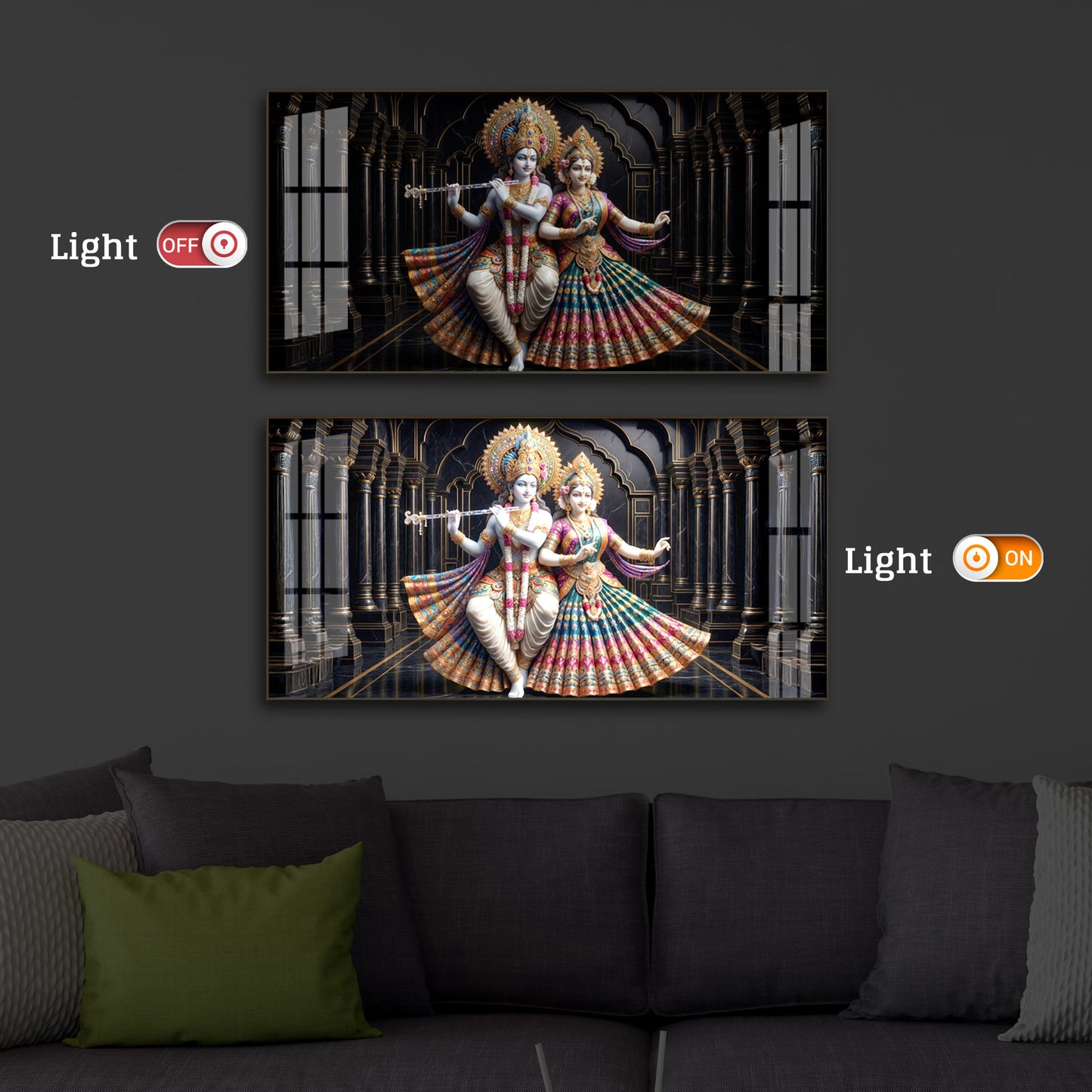 Hindu Seities Radha & Krishna Modern Luxury Backlight Horizontal Wall Art