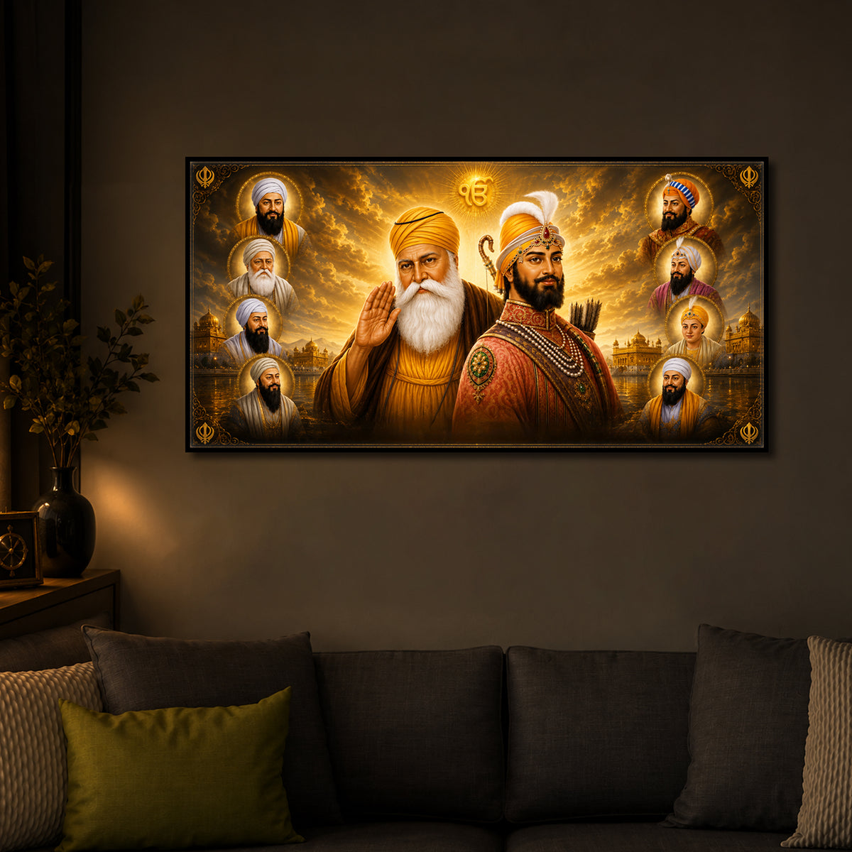 Ten Sikh Gurus Golden Darbar Modern Luxury Backlight Horizontal Wall Art