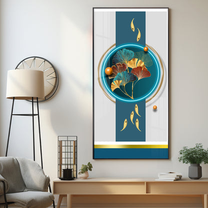 Gold Fish  With Ginkgo Leaf Premium Acrylic Vertical Wall Art