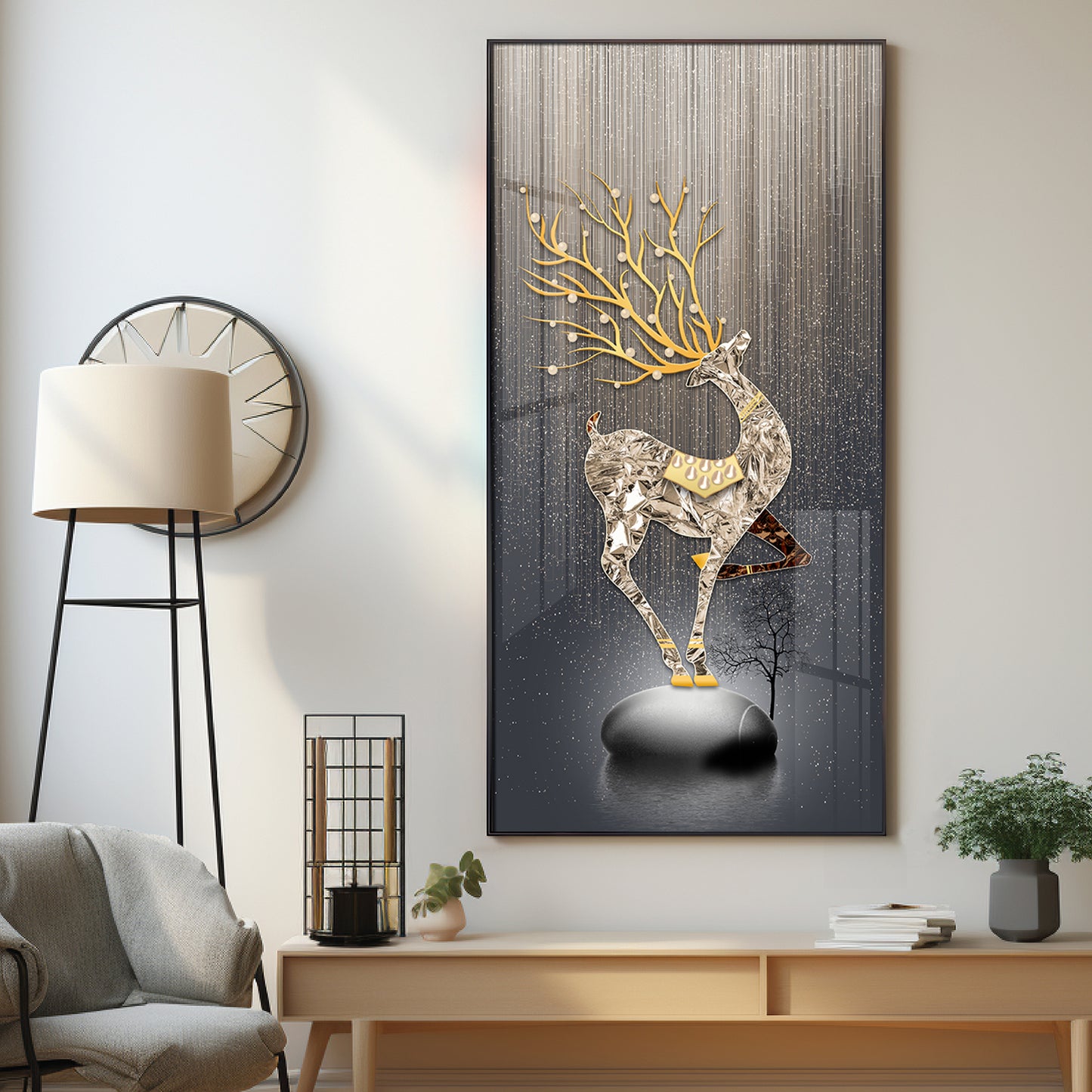 Couple Golden Deer Premium Acrylic Vertical Wall Art