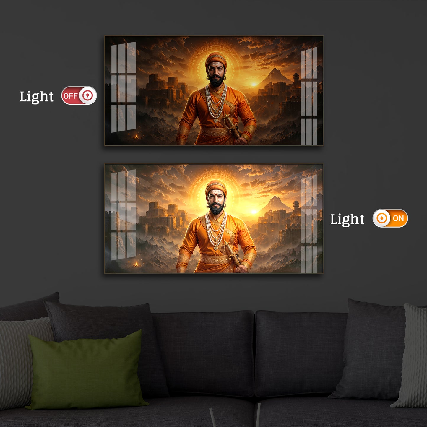 Chhatrapati Shivaji Maharaj Modern Luxury Backlight Horizontal Wall Art