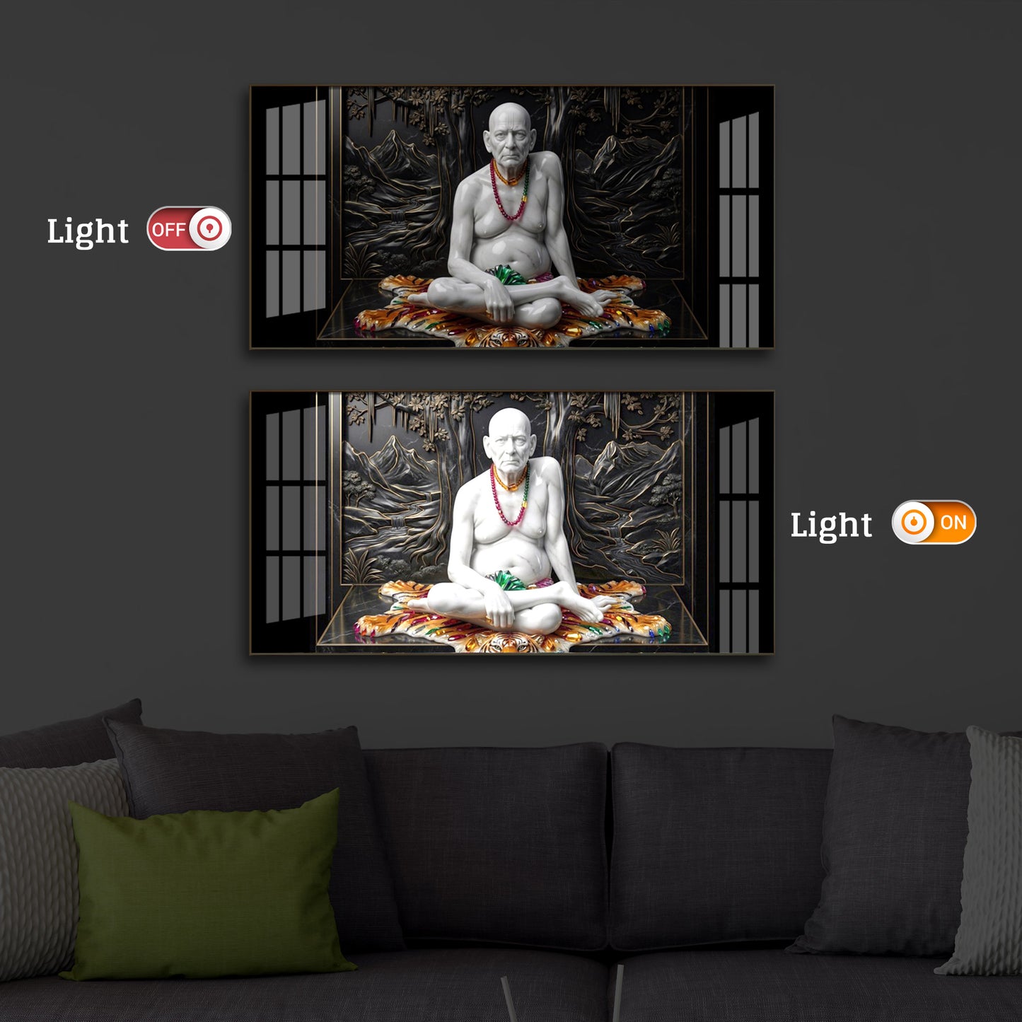 White Marble Swami Samarth Modern Luxury Backlight Horizontal Wall Art