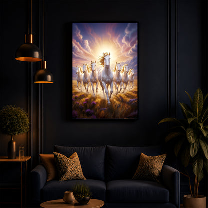 Seven Horses Running Together Modern Luxury Backlight Vertical Wall Art