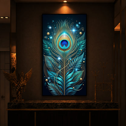 Radiant Peacock Feather Modern Luxury Backlight Vertical Wall Art