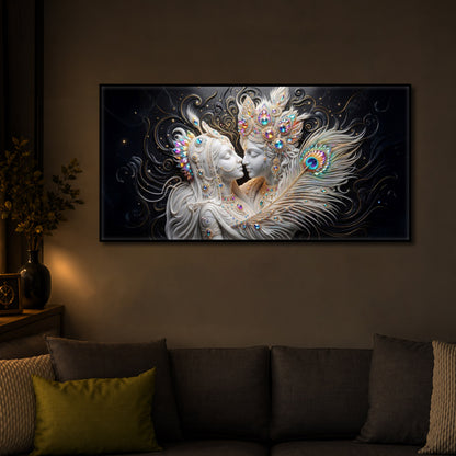 Depicts Radha Krishna Modern Luxury Backlight Horizontal Wall Art