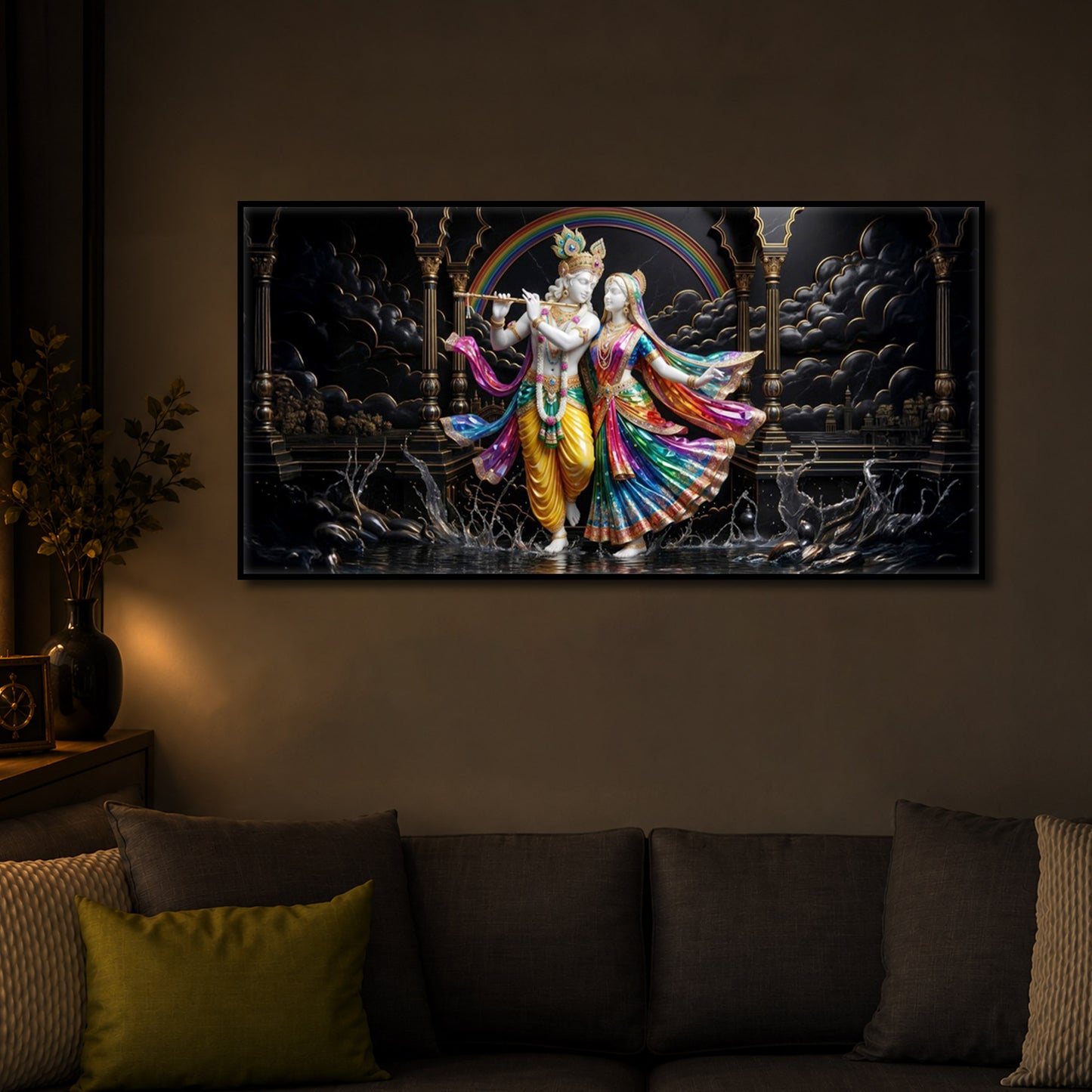 Eternal Radha & Krishna Modern Luxury Backlight Horizontal Wall Art