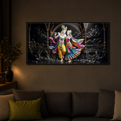 Eternal Radha & Krishna Modern Luxury Backlight Horizontal Wall Art