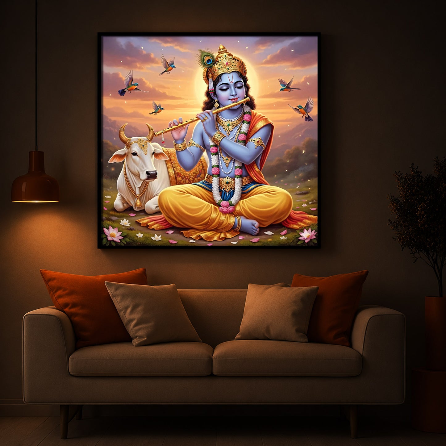 Divine Krishna Modern Luxury Backlight Square Wall Art