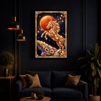 Horse In Dancing Posture Modern Luxury Backlight Vertical Wall Art