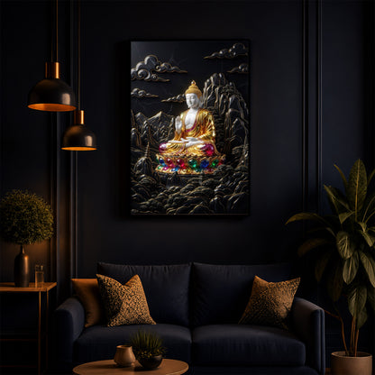 Buddha With Dark Background Modern Luxury Backlight Vertical Wall Art