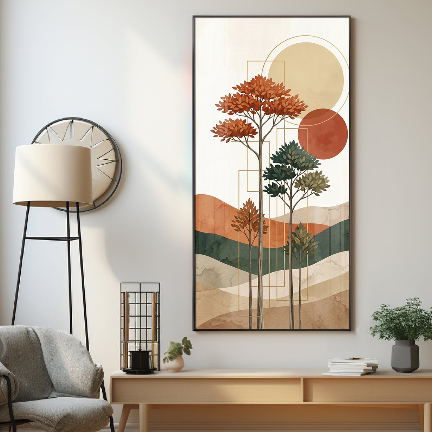 Boho Trees & Mountain Premium Acrylic Vertical Wall Art