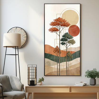 Boho Trees & Mountain Premium Acrylic Vertical Wall Art