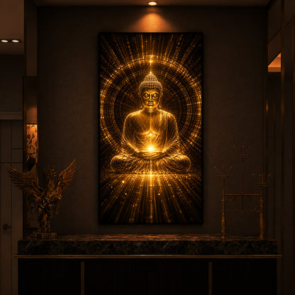 Golden Buddha Meditation Posture Modern Luxury Backlight Vertical Wall Art