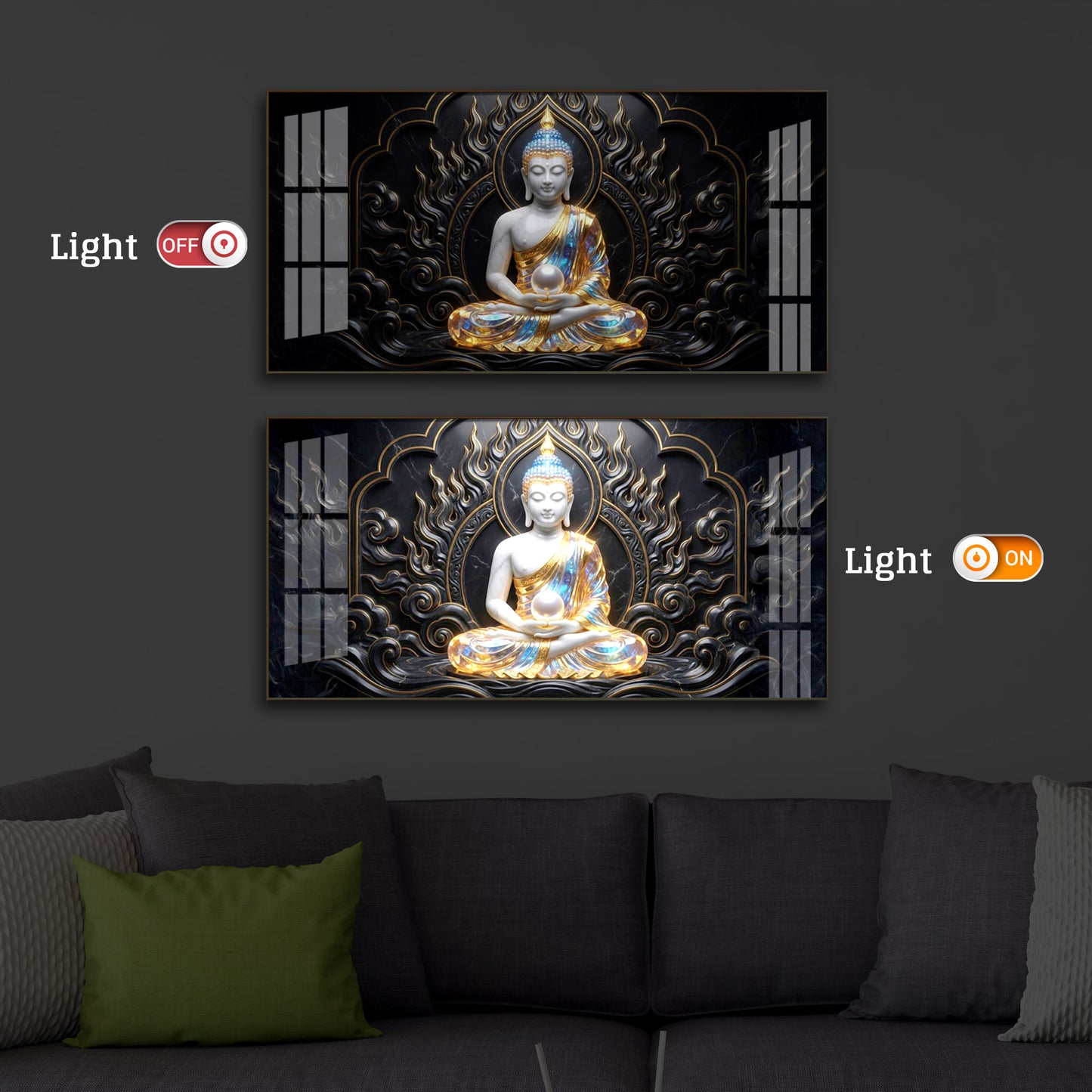 Meditating Buddha Modern Luxury Backlight Horizontal Wall Art