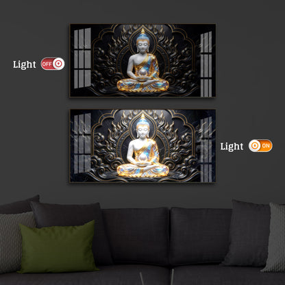 Meditating Buddha Modern Luxury Backlight Horizontal Wall Art