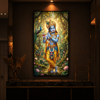 Loving Krishna Modern Luxury Backlight Vertical Wall Art